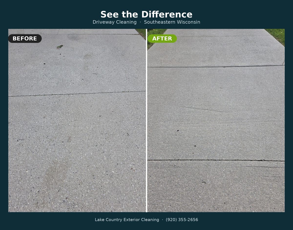 Driveway cleaning before and after in Southeastern Wisconsin