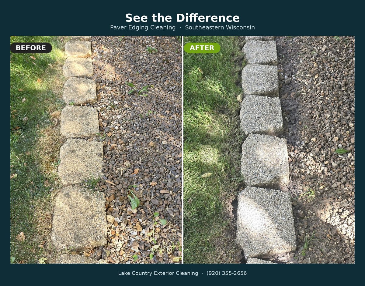 Paver edging cleaning before and after in Southeastern Wisconsin