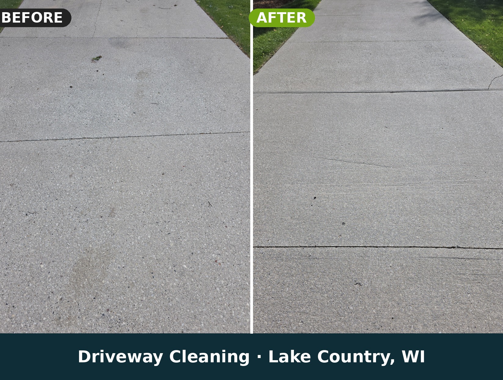 Driveway cleaning before and after in Lake Country, WI