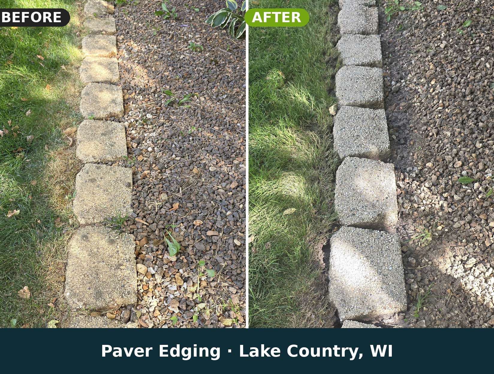 Paver edging cleaning before and after in Lake Country, WI